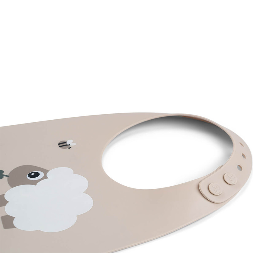 Bavoir en silicone avec poche Sheepy sable 