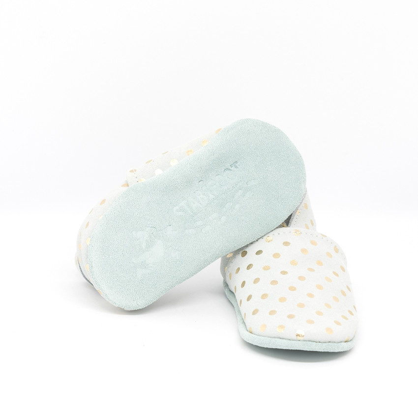 Chaussons souples 3-6M en suède Babysoft Gris Etoiles   