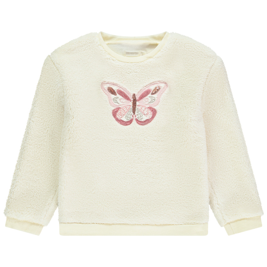 Sweatshirt in sherpa met pailletten vlinder patch voor meisjes 