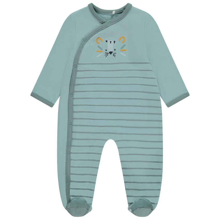 Dors-bien molleton rayé broderie tigre pour bébé garçon 
