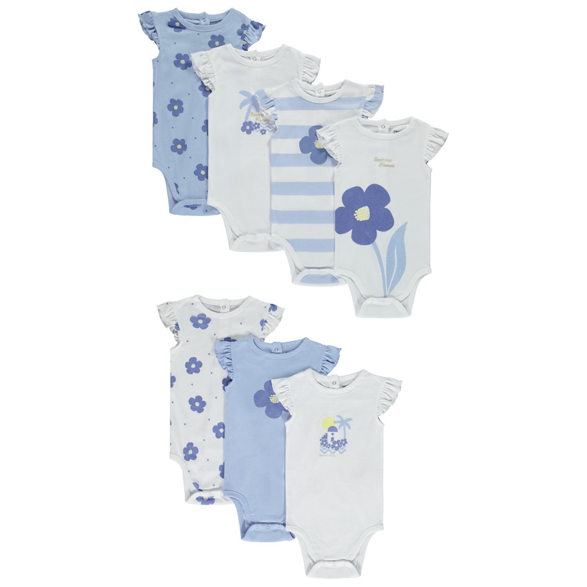 Lot de 7 bodies manches courtes motifs floraux pour bébé fille 