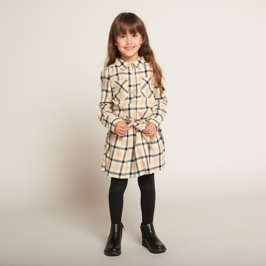 Robe chemise ceinturée à carreaux pour fille 