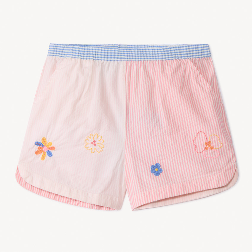 Short en seersucker rayé avec broderie pour fille  