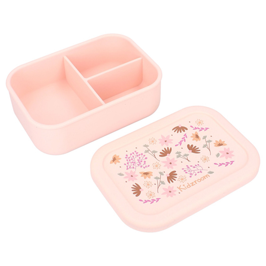 Lunchbox Silicone 3 compartiments Fleurs Rose 