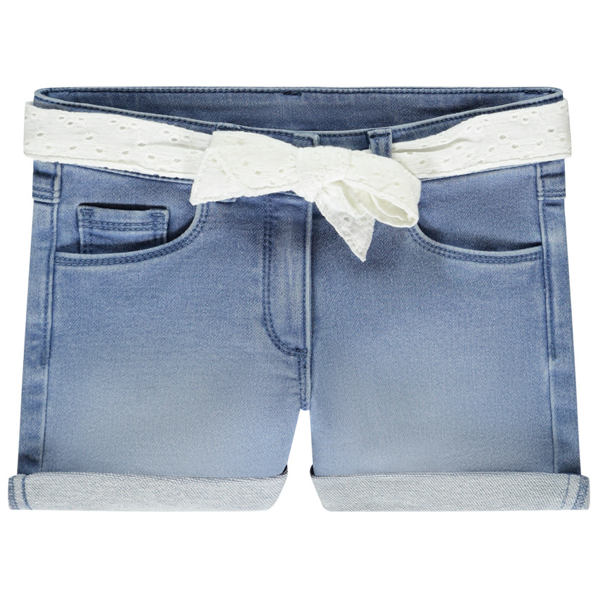 Short effet jean avec ceinture en broderie anglaise pour fille 