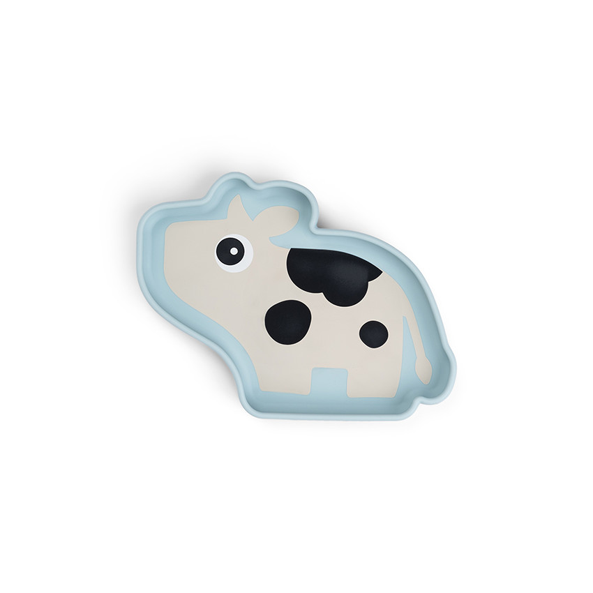 Assiette vache ventousée en silicone Dotti bleu 
