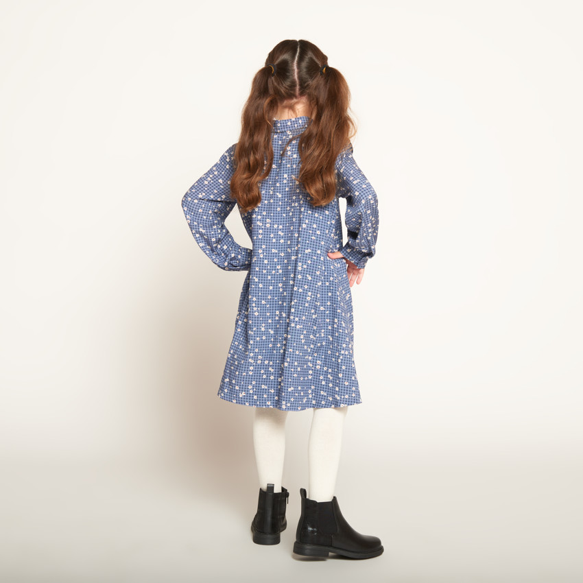Robe manches longues à carreaux imprimé fleurs fille 