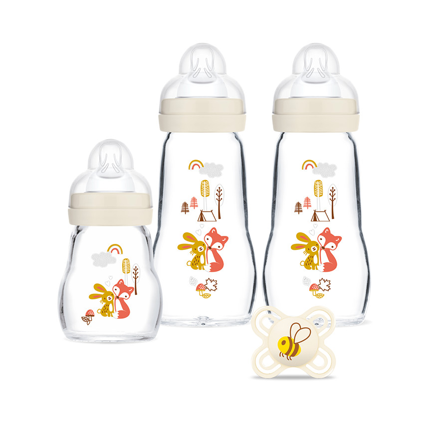 Coffret de 3 biberons en verre + 1 sucette anatomique 