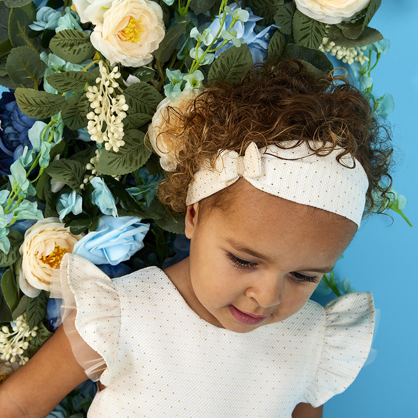 Ensemble de cérémonie robe en jacquard + bandeau pour bébé fille 