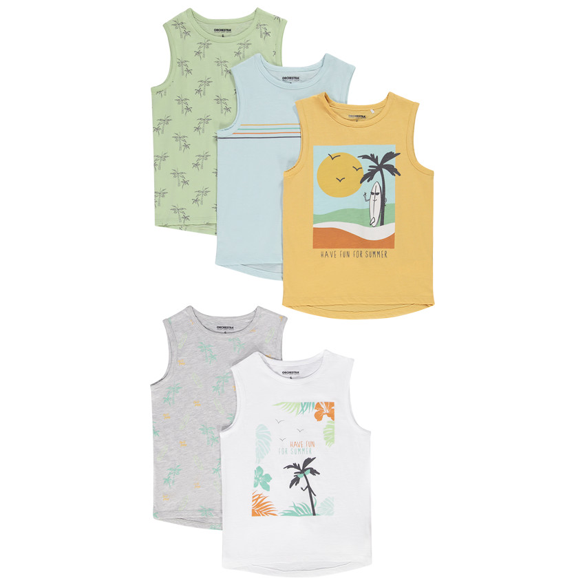 Lot de 5 débardeurs en jersey print fantaisie pour garçon 