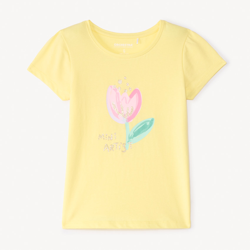 T-shirt manches courtes print fantaisie pailletées fille 