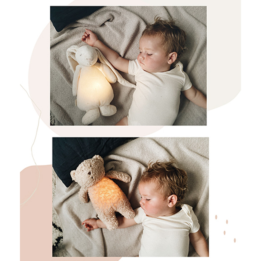 Knuffel nachtlamp licht&geluid Organisch katoen Sand Natur 