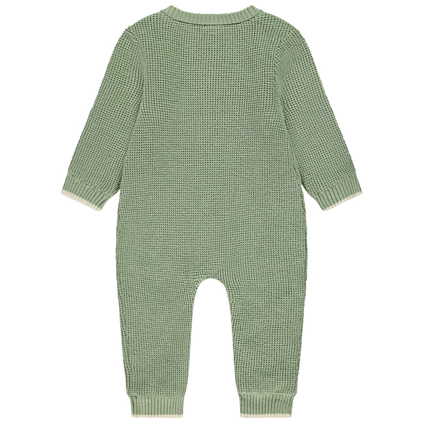Combinaison uni vert tricot maille nid d'abeille pour bébé garçon 
