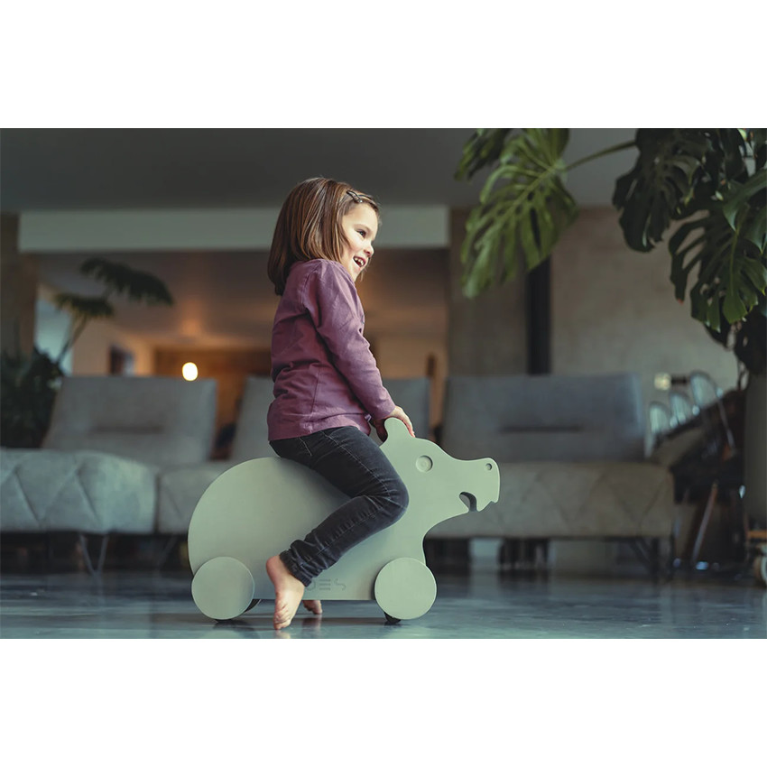 Nijlpaard in schuim met wielen 360° Koud Grijs 