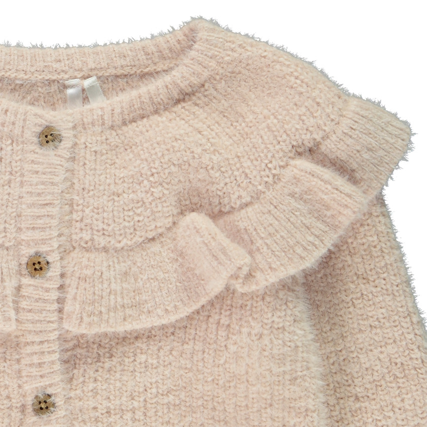 Gilet uni en tricot avec empiècement volanté pour bébé fille 