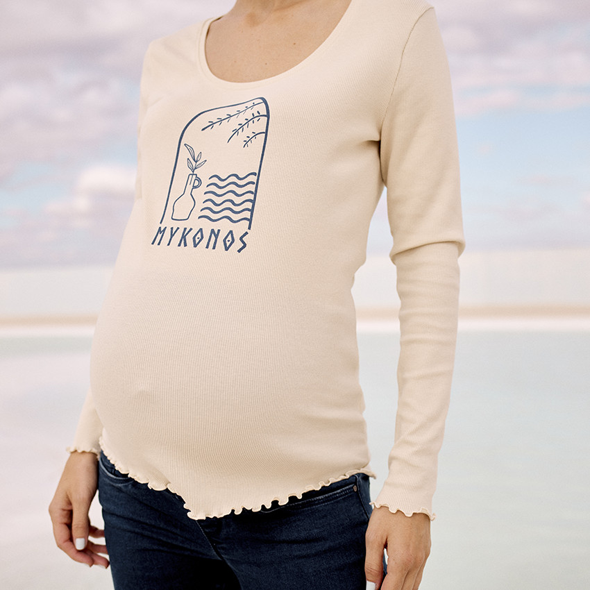 T-shirt met lange mouwen in ribbelstof print Mykonos voor dames 