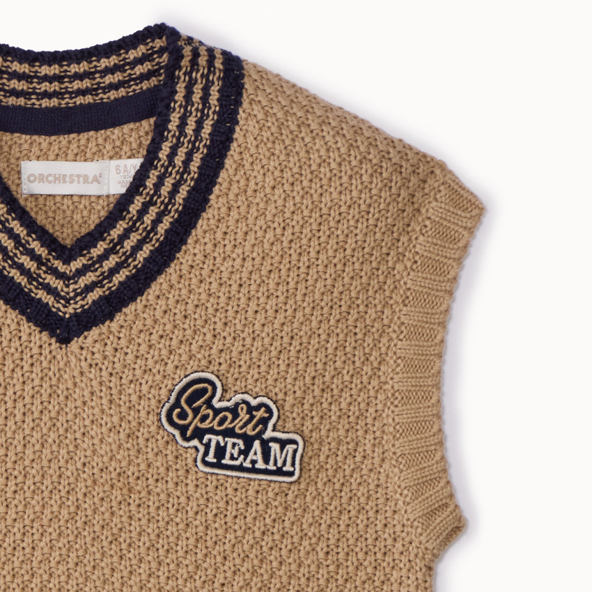 Mouwloze trui met fantasiebadge in twill jongens 