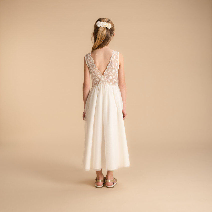 Jurk lange ceremonie in geborduurd tule voor meisjes 