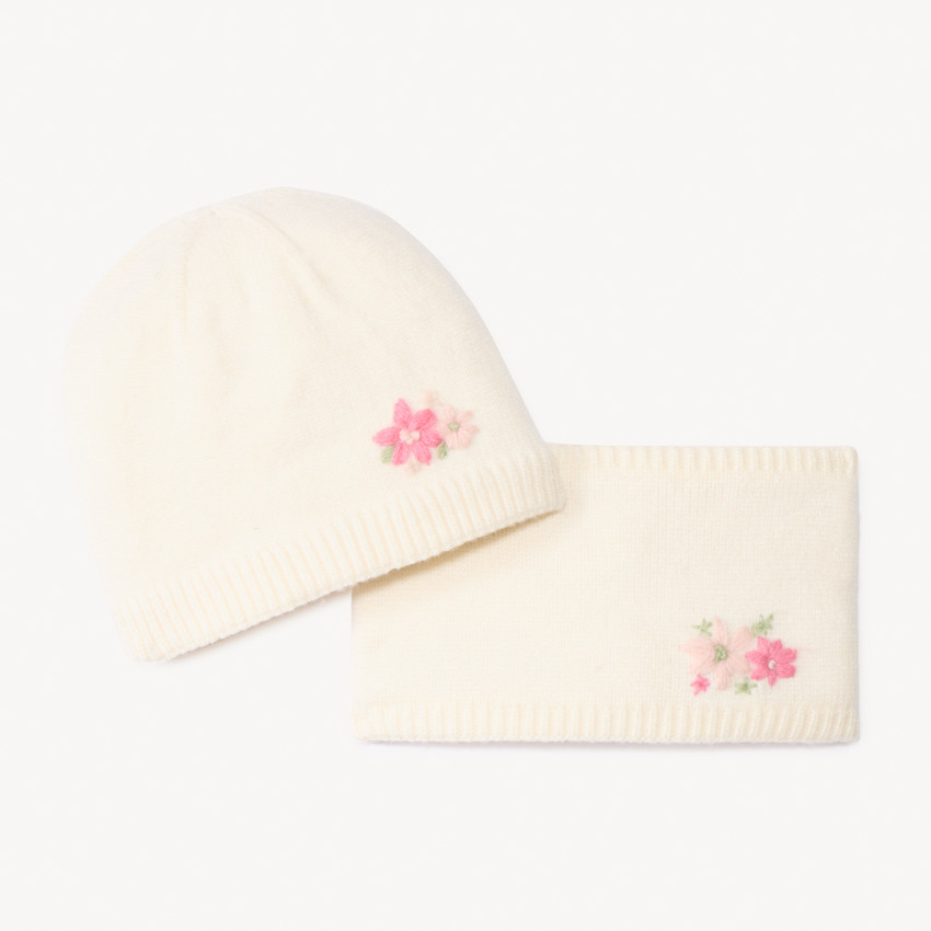 Set bonnet + snood assorties avec broderie pour bébé fille  