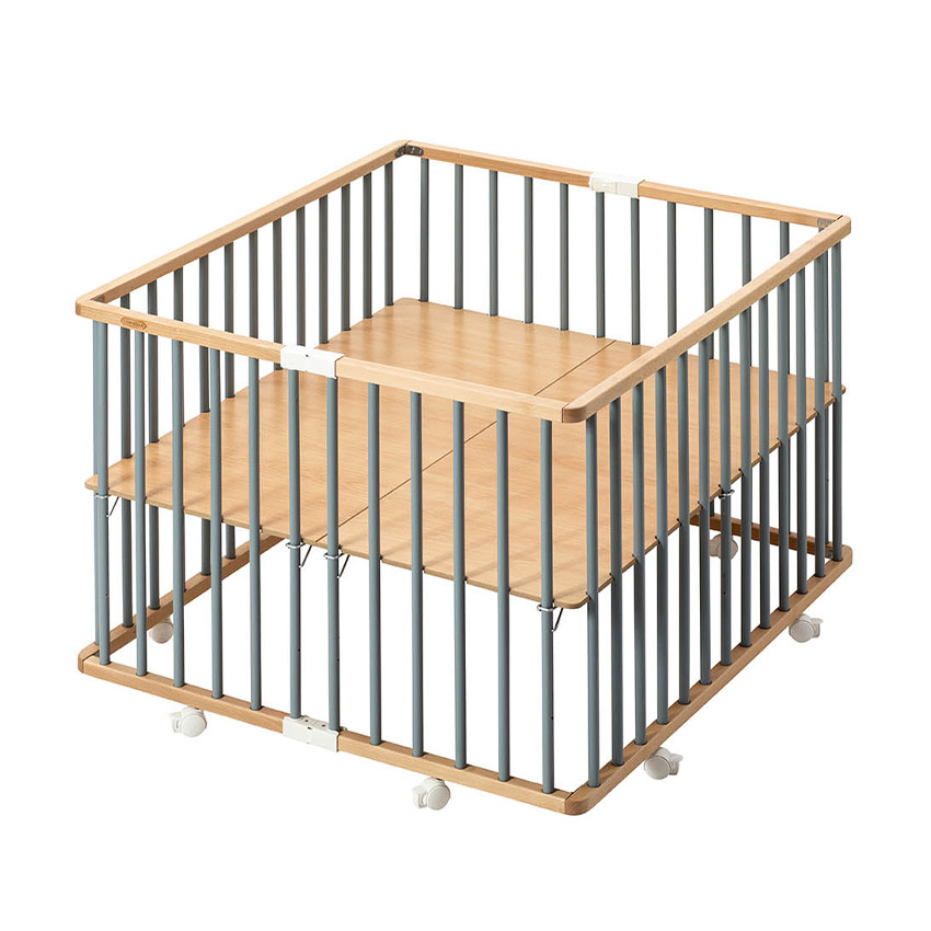 Parc pliant évolutif Gaby coloris bleu gris/bois naturel 