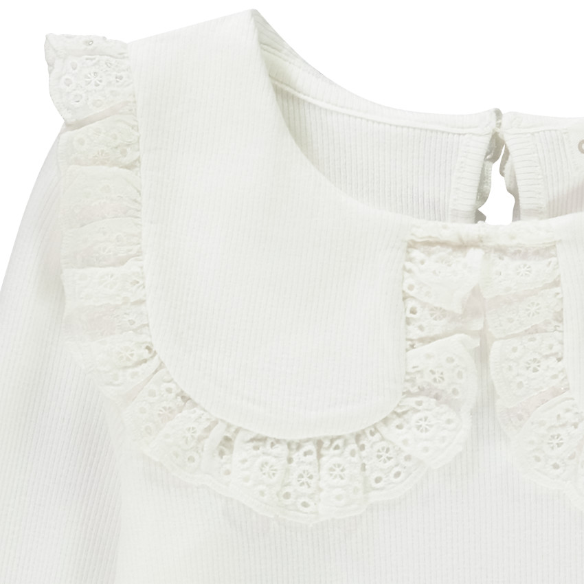 Lange rib T-shirt met geborduurde halslijn voor meisjes 