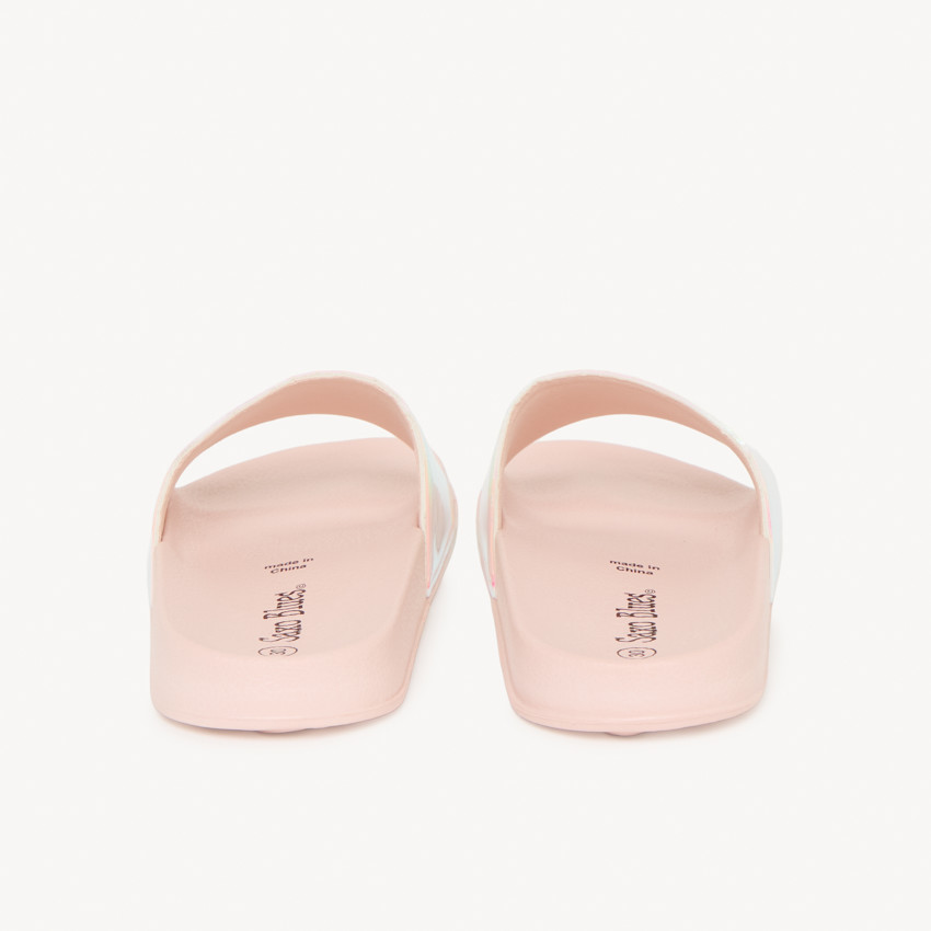 Muiltjes met iriserende band en print Love voor meisjes 