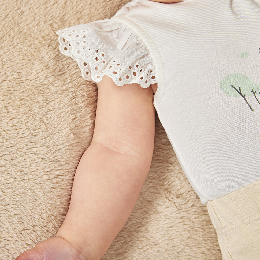 Drie-delige set met Engels borduursel Marie Disney voor meisjesbaby 