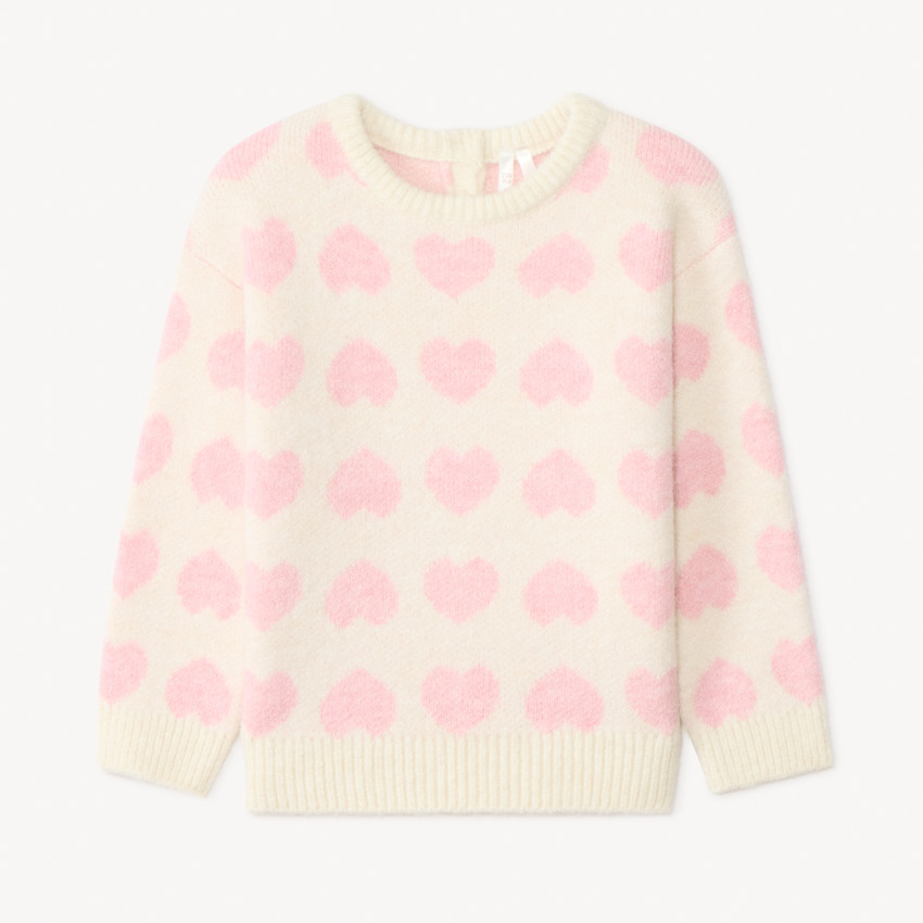 Trui met lange mouwen met jacquardprint van lichtroze harten voor babymeisje 