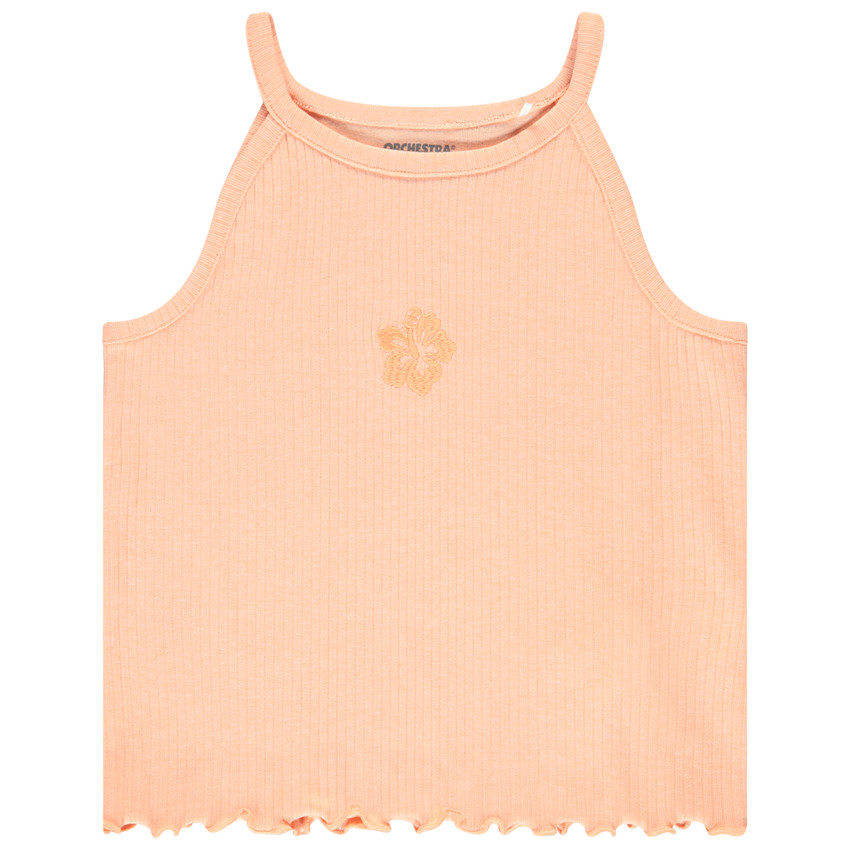 Débardeur court côtelé à broderie pour fille 