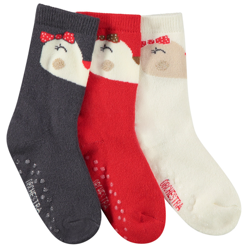 Lot de 3 paires de chaussettes antidérapantes print pingouin pour fille 