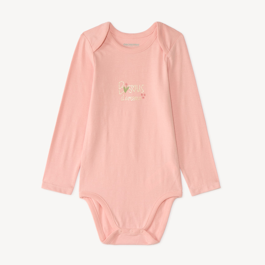 Set van 7 lange mouw baby meisjes rompertjes met verschillende afwerkingen afhankelijk van de leeftijd. 