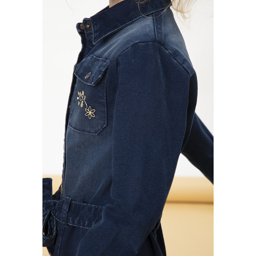 Combinaison pantalon en denim avec broderies pour fille 