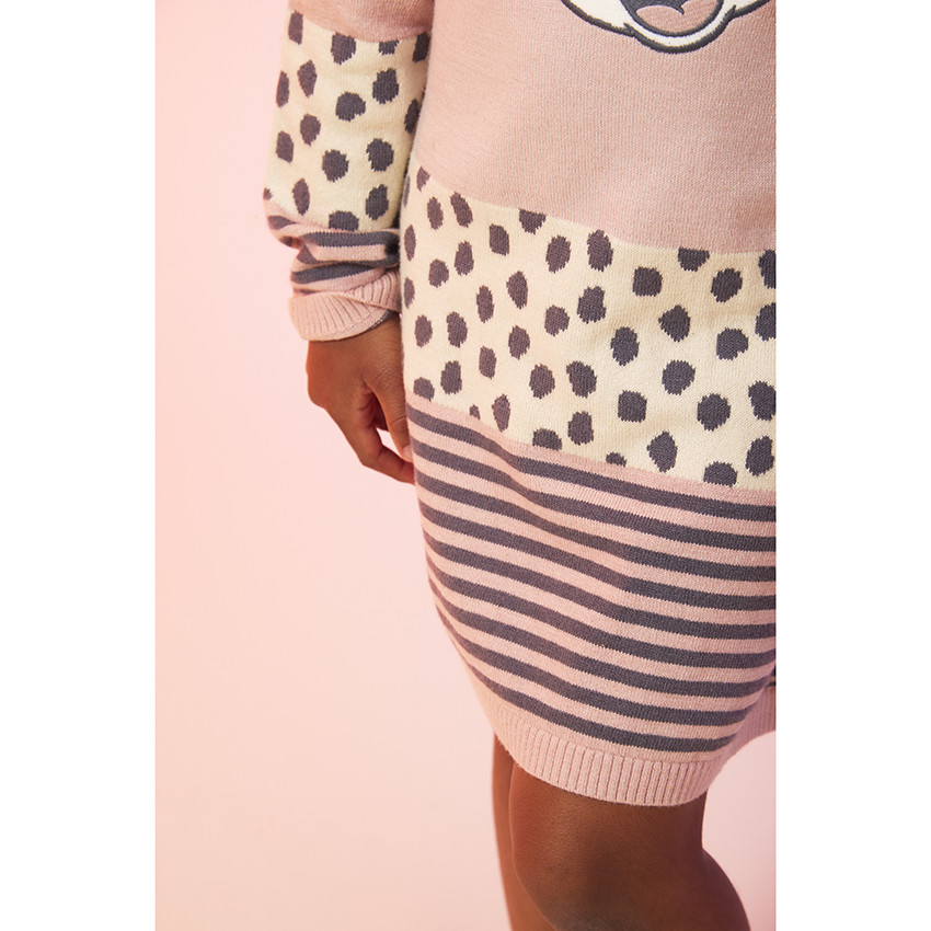 Jurk lange mouwen in tricot met geborduurde patch Minnie Disney voor meisjes 