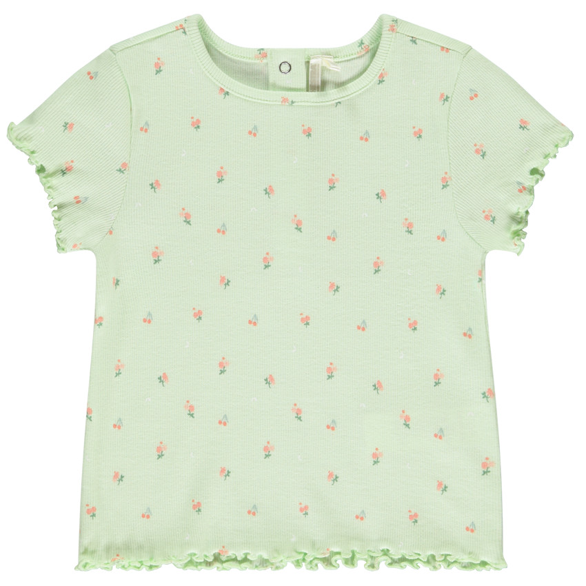 T-shirt manches courtes côtelé imprimé fleurs pour bébé fille 