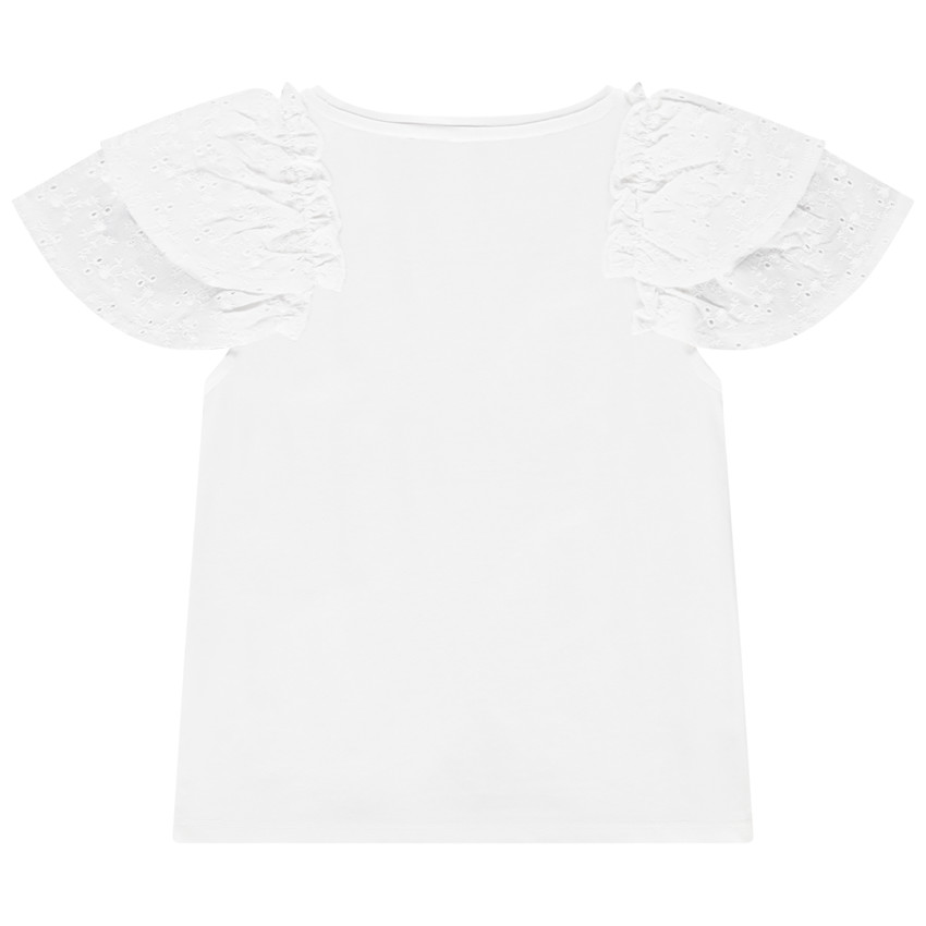 T-shirt manches courtes brodées et volantées pour fille 