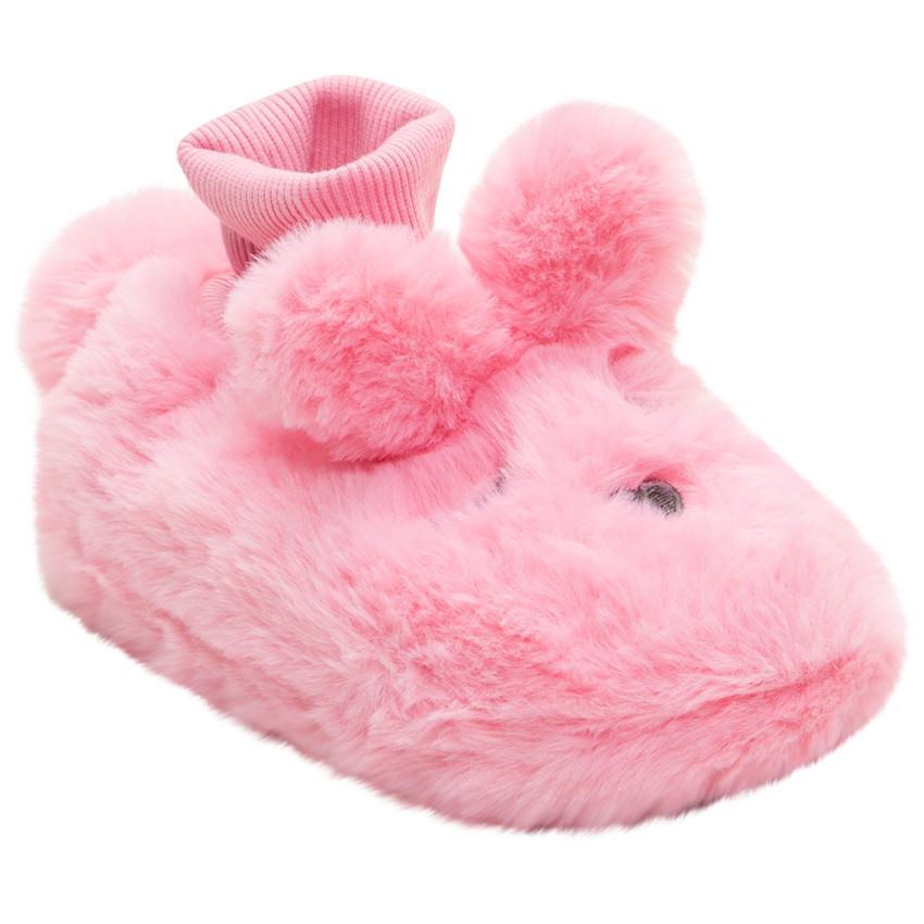 Chaussons en fausse fourrure rose tête de lapin 
