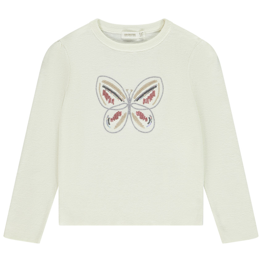 Pull en tricot côtelé avec papillon scintillant pour fille 