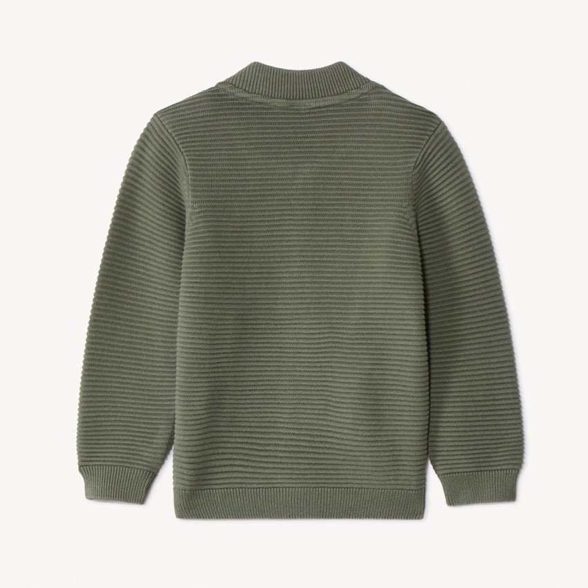 Gebreid fantasievest met kangoeroezak voor babyjongens 