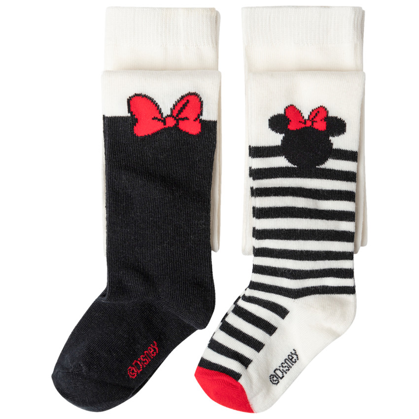 Lot de 2 collants épais rayés ou motif Minnie Disney 