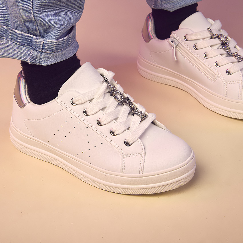 Sportieve sneakers met rits en veters en fantasiejuwelen voor meisjes 