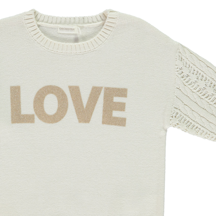 Pull en tricot avec manches ajourés et motif fantaisie pour fille 