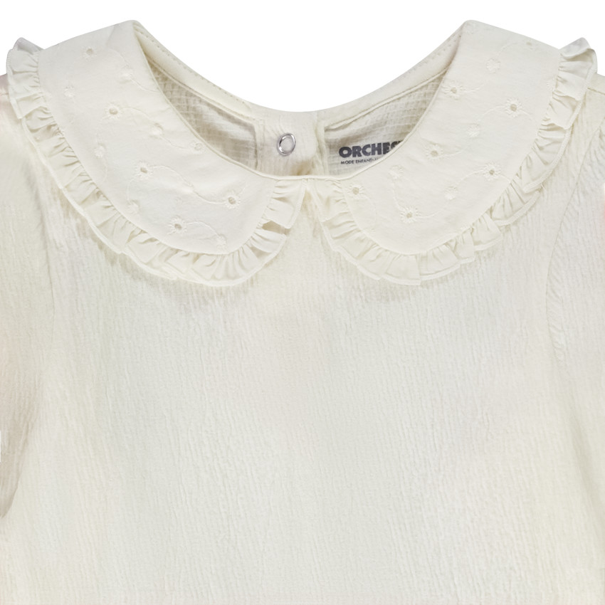 Lange mouwen T-shirt in jersey met Engels borduursel kraag voor baby meisje 