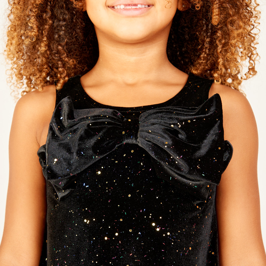 Top sans manches à nœud en velours pailleté pour fille 