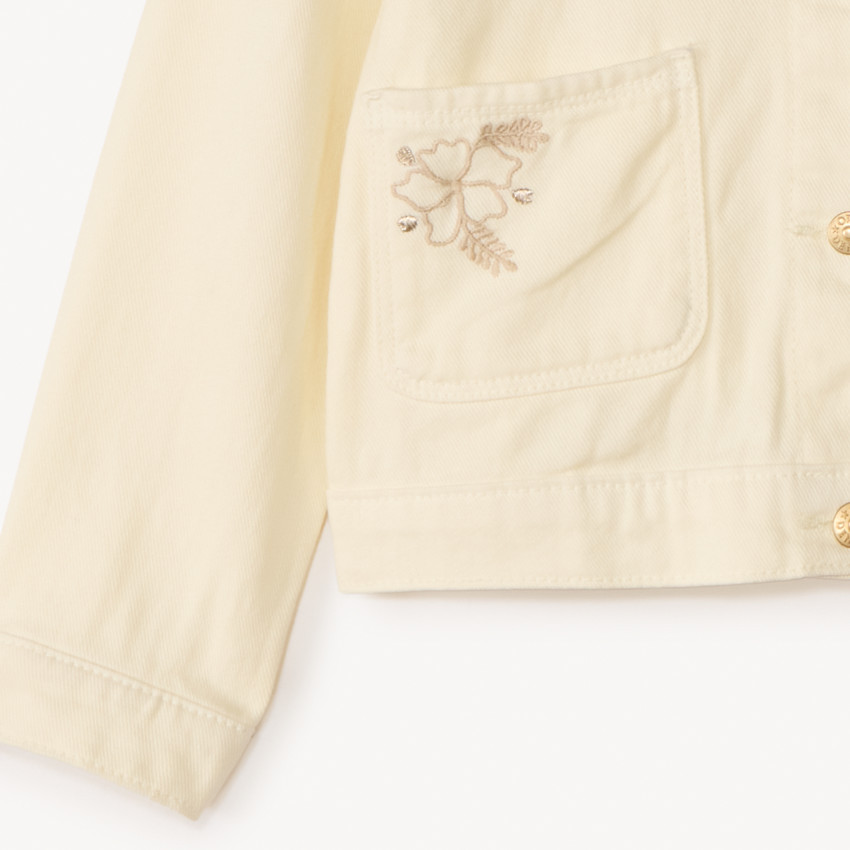 Veste manches longues en denim uni brodée pour fille 