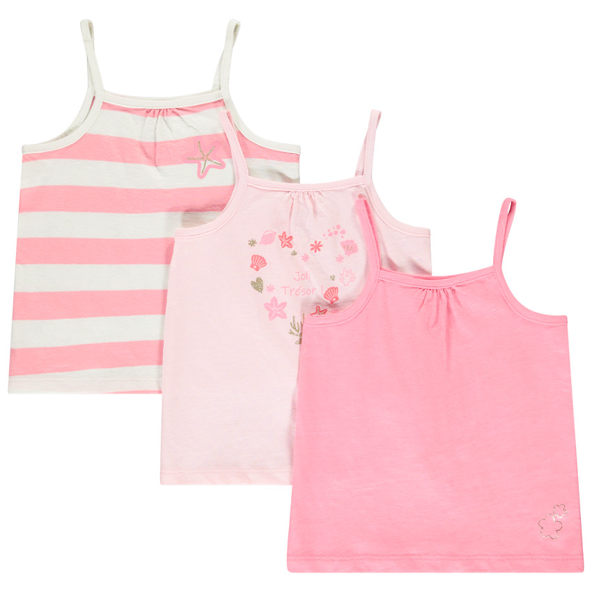 Lot de 3 débardeurs fantaisie à bretelles fines pour bébé fille 