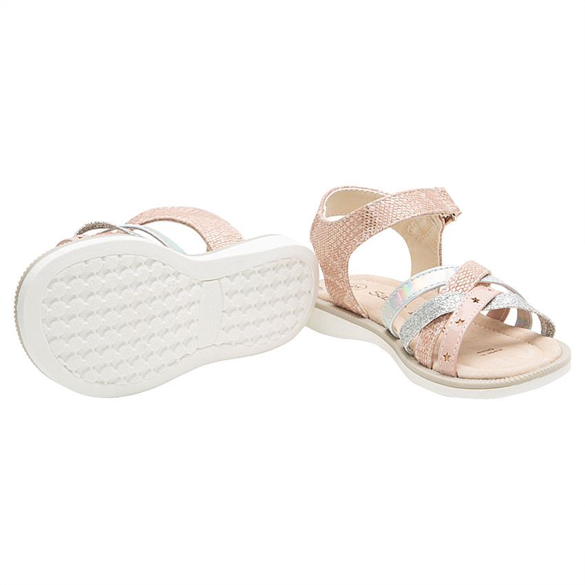 Sandalen met iriserende riemen met textuur en pailletjes van maat 24 tot 29 