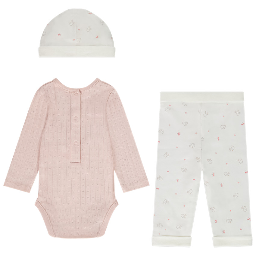 Drie-delige set met vogelpatroon voor meisjesbaby 