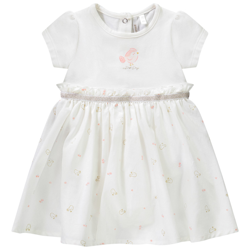 Robe body 2 en 1 bi-matière imprimé oiseaux pour bébé fille 