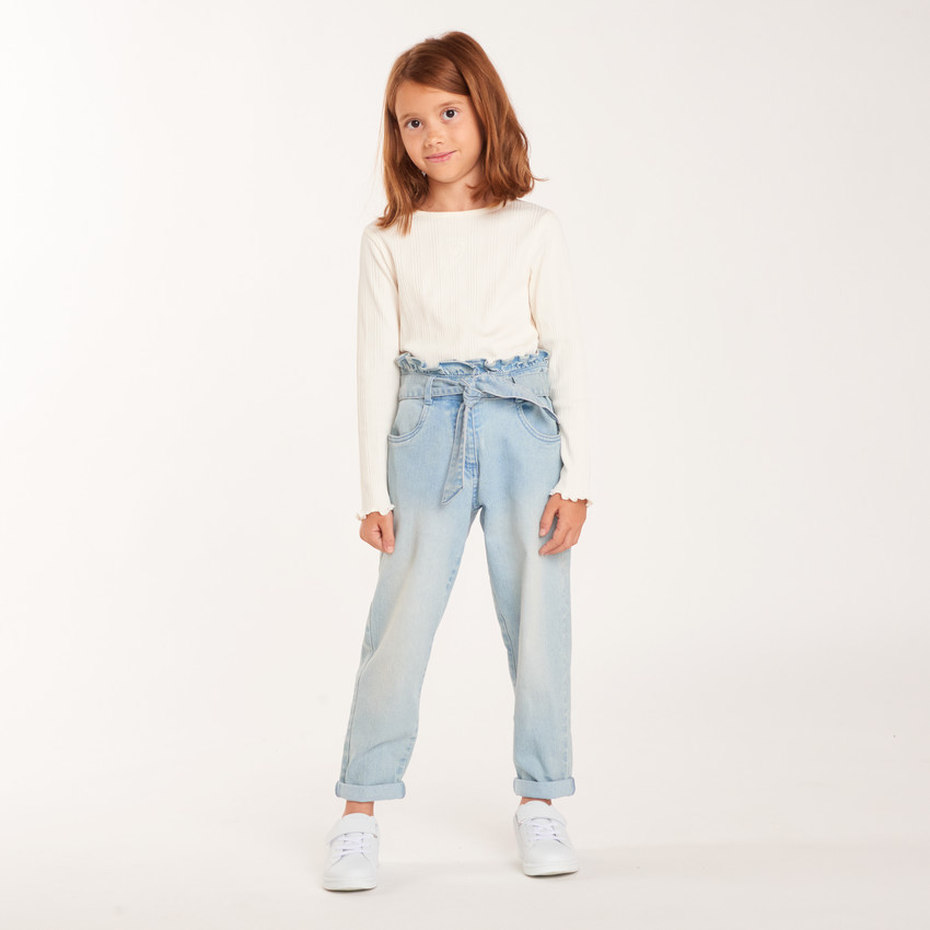 Jeans paperbag met knoopceintuur meisjes 