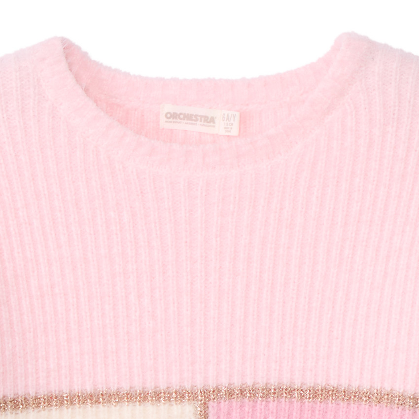 Trui met lange mouwen in gebreide stof met pluizig effect, tricolore voor meisjes 